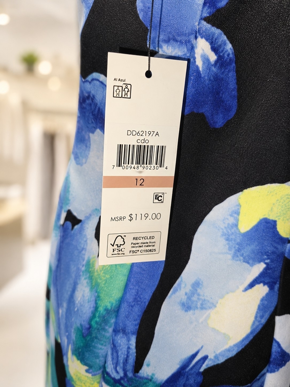NWT DKNY Blue Floral Puff Sleeve Sheath Dress Size 12 - Picture 8 of 8